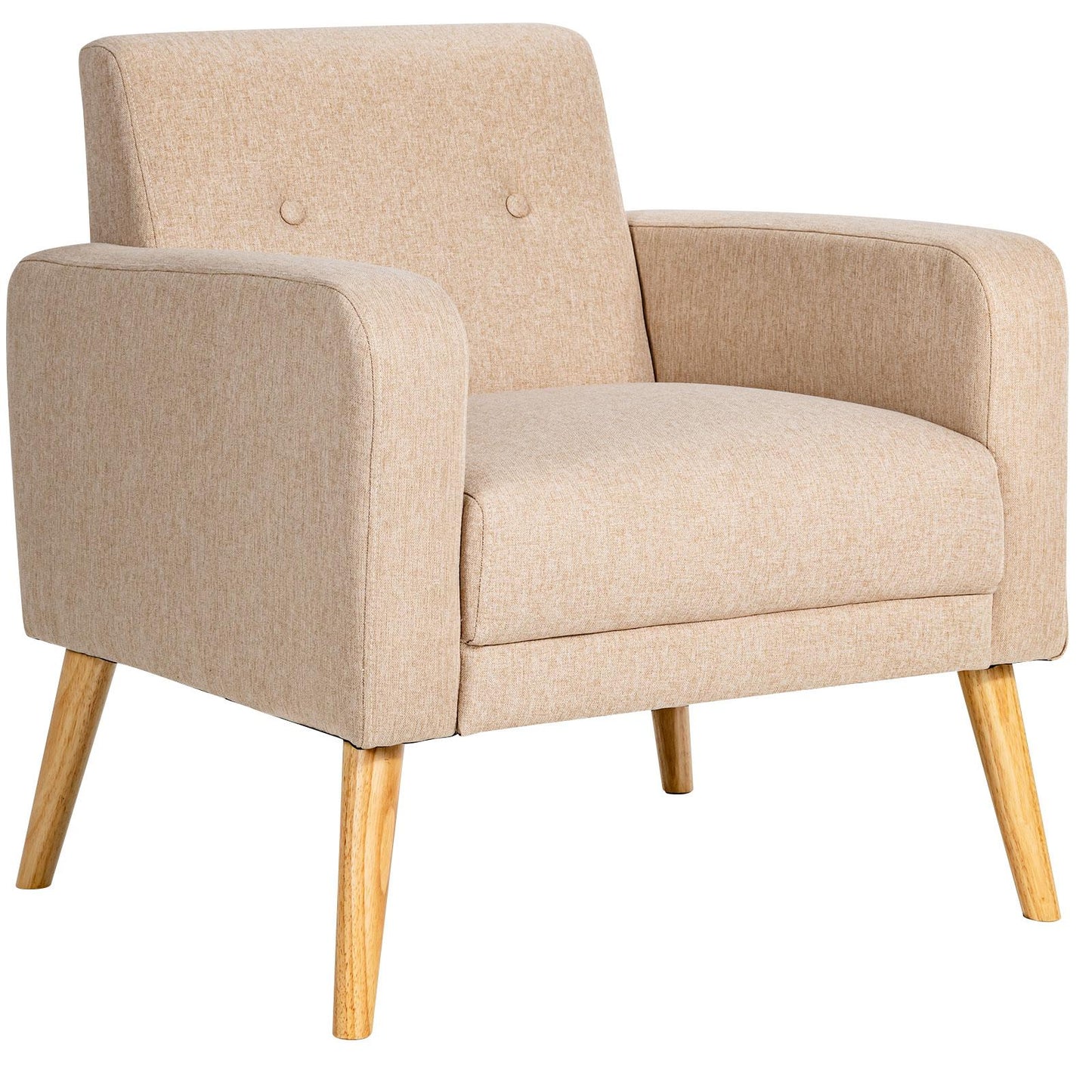 Giantex Accent Chair, Comfy Upholstered Linen Fabric Armchair w/Stable Rubber Wood Legs, Button Tufted Design Cozy Leisure Living Room Chair, Mid-Century Modern Single Sofa Chair for Reading
