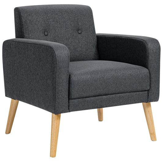Giantex Accent Chair, Comfy Upholstered Linen Fabric Armchair w/Stable Rubber Wood Legs, Button Tufted Design Cozy Leisure Living Room Chair, Mid-Century Modern Single Sofa Chair for Reading, Gray