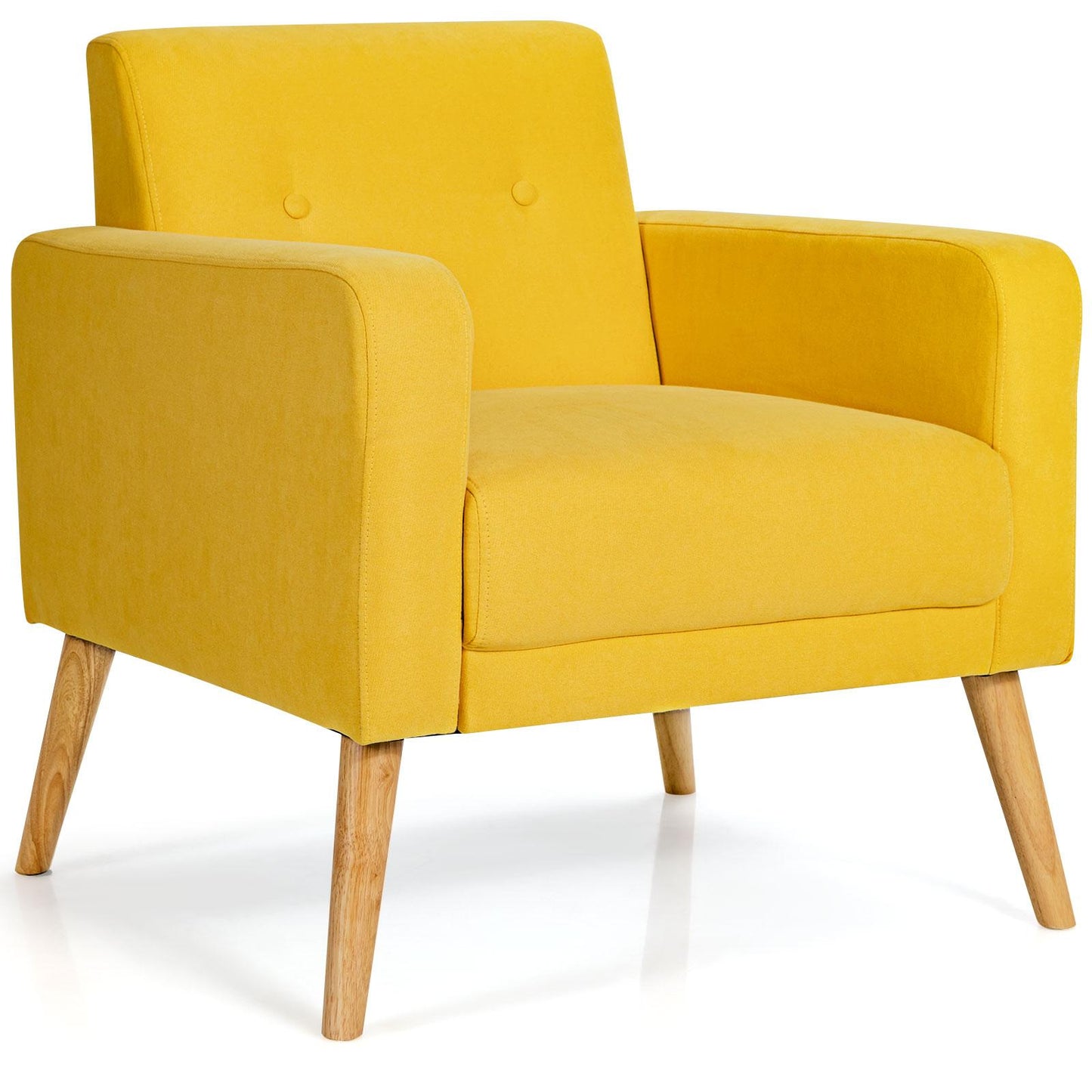 Giantex Accent Chair, Comfy Upholstered Linen Fabric Armchair w/Stable Rubber Wood Legs, Button Tufted Design Cozy Leisure Living Room Chair, Mid-Century Modern Single Sofa Chair for Reading,Yellow
