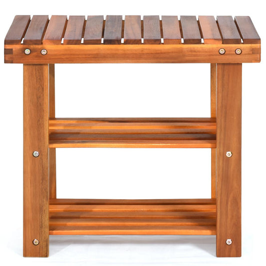 Giantex 3-Tier Shoe Organizer, Shoe Rack Bench, Storage Shelf & Seat, Made of Sturdy Acacia Wood, 180 lbs Load Capacity, Idea for Entryway, Hallway, Living Room, Bathroom,Teak