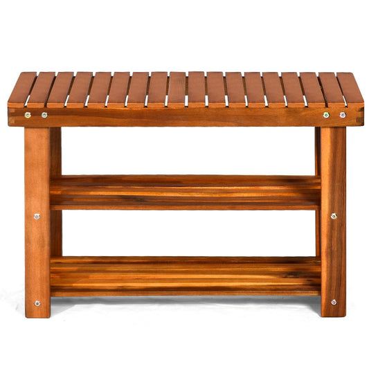Giantex 3-Tier Shoe Organizer, Shoe Rack Bench, Storage Shelf & Seat, Made of Sturdy Acacia Wood, 180 lbs Load Capacity, Idea for Home,Teak
