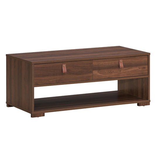 Giantex Industrial Coffee Table, Rectangular Entertainment Center Table w/ 2 Drawers & Open Storage Shelf, Mid Century Wooden Accent Cocktail Sofa Table for home office, Walnut