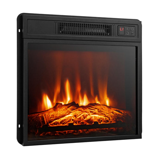 18" Freestanding Electric Fireplace Heater, Recessed Stove Heater with Adjustable LED Flame, Fireplace Insert with Safer Plug and Sensor and Remote Control (Console Center not Included)