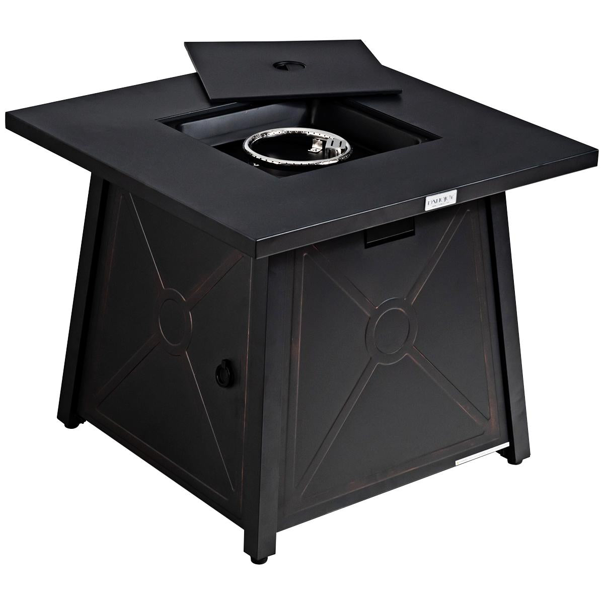 Giantex Gas Fire Table, 30 Inch Square Firepit Table 50,000BTU Fire Pits Tables w/ Waterproof Cover, ETL and CSA Certification Patio Auto-Ignition Propane Heater Fireplace w/ Lava Rock