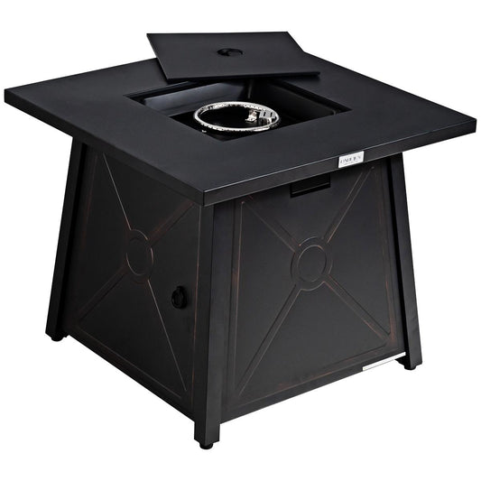 Giantex Gas Fire Table, 30 Inch Square Firepit Table 50,000BTU Fire Pits Tables w/ Waterproof Cover, ETL and CSA Certification Patio Auto-Ignition Propane Heater Fireplace w/ Lava Rock