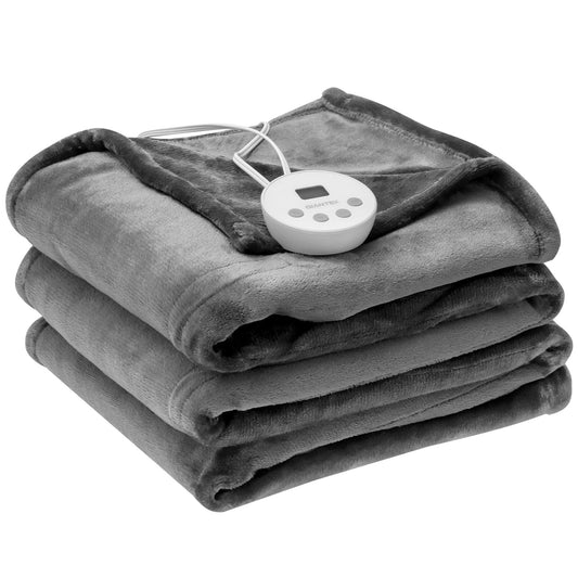 Electric Heated Blanket, Machine-Washable Flannel Blanket, 62" x 84" Twin Size Heated Throw Blanket with 10 Heat Levels, 8 Hours Auto Off, Overheating Protection, ETL Approved (Gray)