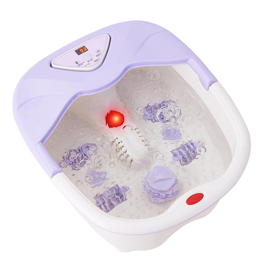 Giantex Foot Spa Bath Massager, Foot Therapy Machine w/PTC Heating Function & Infrared Bubbling, Electric Foot Bath Tub w/LCD Display, 4 Massaging Rollers & Portable Handle (Purple)