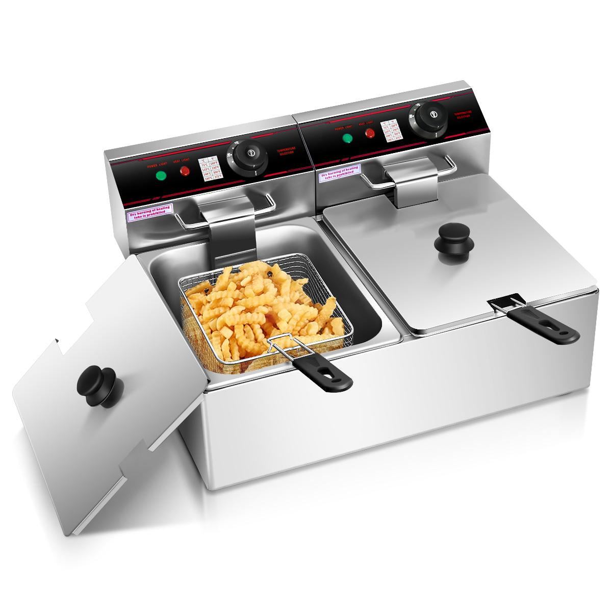 Giantex Professional Electric Deep Fryer, Dual Tank Stainless Steel Chicken Chips Fryer with Basket Scoop for Commercial Restaurant Countertop Family Food Cooking