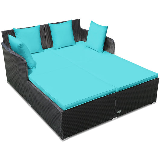 Giantex Rattan Daybed Patio Loveseat Sofa Set , Wicker Patio Furniture w/Padded Cushion & and Sturdy Foot
