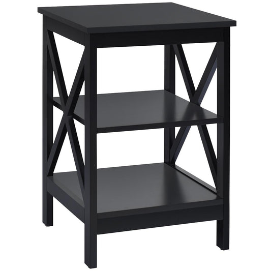 Giantex Wooden Sofa Side Table, 3-Tier Nightstands w/Storage Shelves, X-Design Structure, End Table for Home