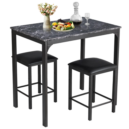 Giantex 3 Pieces Dining Table Set, Modern Bar Table Set w/2 Bar Stools, Counter Height Table Set for Living Room Restaurant