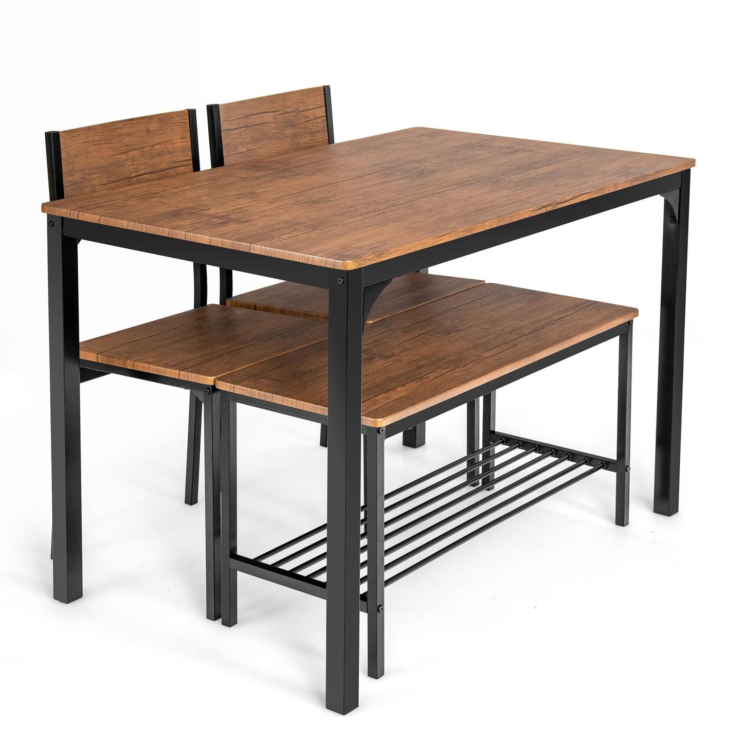 Giantex  Dining Table Set for 4, Kitchen Table with 1 Bench and 2 Chairs, Modern Functional Desk Set for Bedroom Study Room, Brown