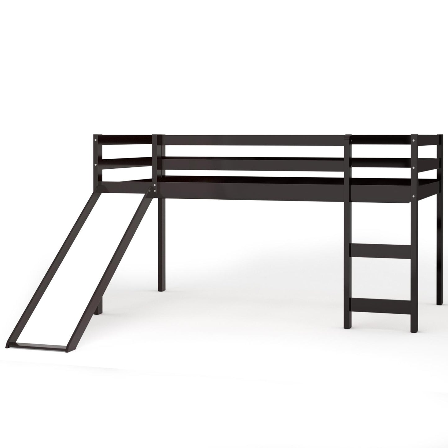Giantex Twin Loft Bunk Bed, Wood Bed w/Slide, Built-in Ladder, Guard Rail, Dorm & Bedroom Furniture for Boys & Girls, Coffee