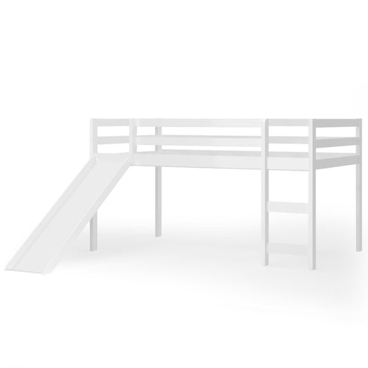 Giantex Twin Loft Bunk Bed, Wood Bed w/Slide, Built-in Ladder, Guard Rail, Dorm & Bedroom Furniture for Boys & Girls