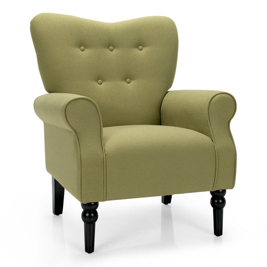Giantex Fabric Accent Chair, Comfortable Modern Chair w/Rubber Wood Legs, Adjustable Foot Pads, Sofa Chair for Living Room, Bedroom, Green