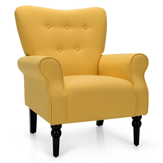 Giantex Fabric Accent Chair, Comfortable Modern Chair w/Rubber Wood Legs, Adjustable Foot Pads, Sofa Chair for Living Room, Bedroom, Yellow