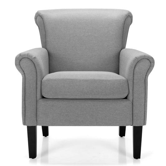 Giantex Fabric Accent Chair, Modern Sofa Chair w/Adjustable Foot Pads, Overstuffed Backrest, Leisure Chair for Living Room, Bedroom, Gray
