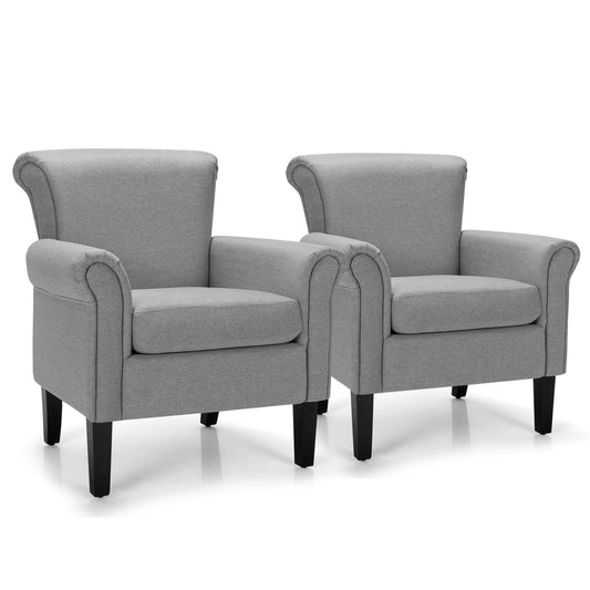 Giantex 2 PCS Fabric Accent Chair, Modern Sofa Chair w/Adjustable Foot Pads, Overstuffed Backrest, Leisure Chair for Living Room, Bedroom, Gray