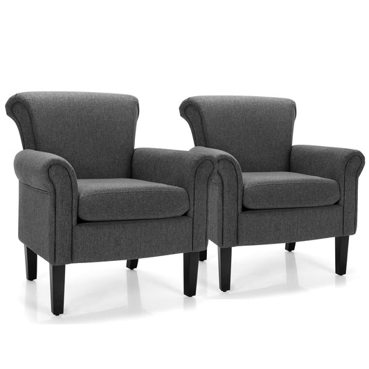 Giantex 2 PCS Fabric Accent Chair, Modern Sofa Chair w/Adjustable Foot Pads, Overstuffed Backrest, Leisure Chair for Living Room, Bedroom