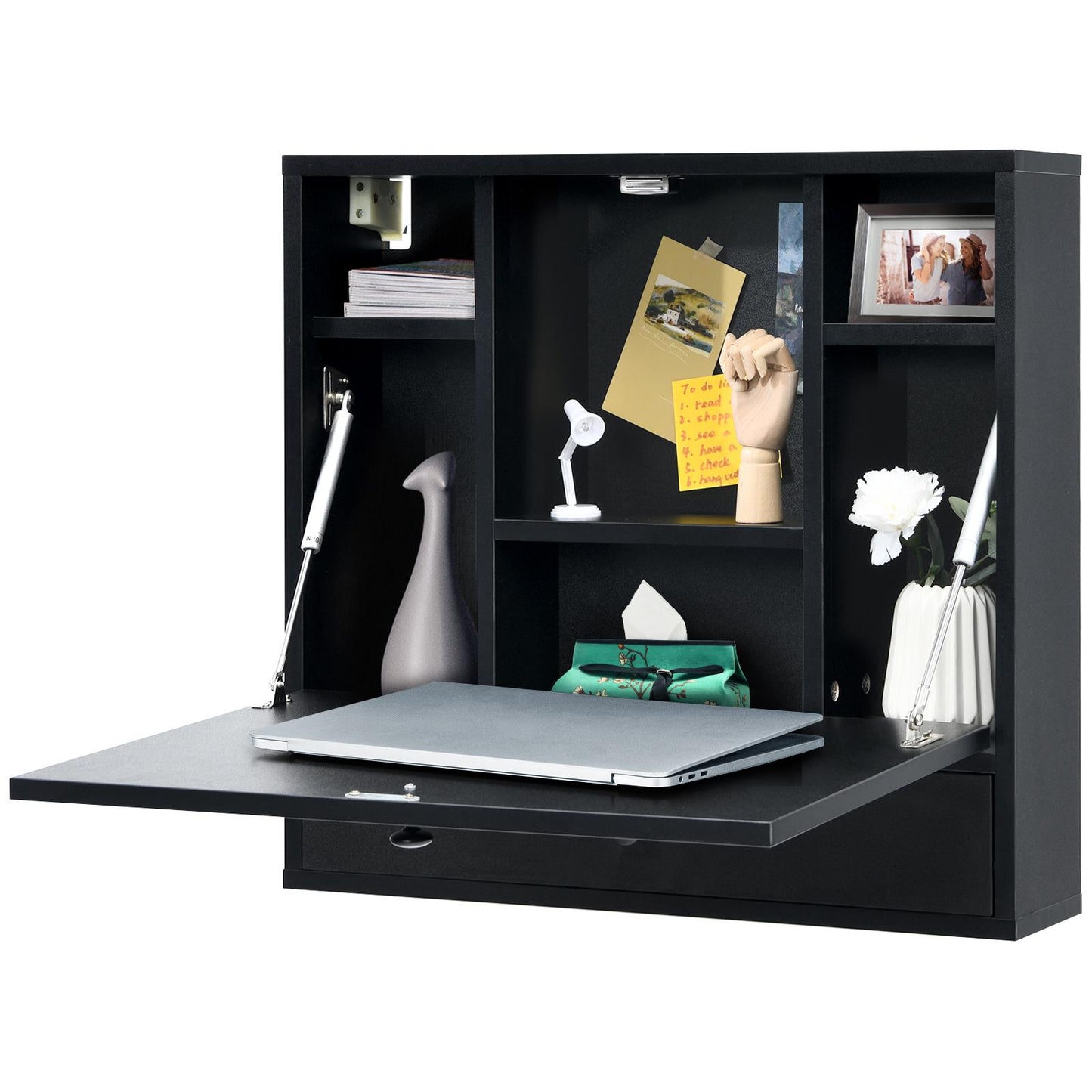 Giantex Floating Desk, Small Wall-mounted Computer Desk w/ Storage Drawer & Shelves, Convertible Writing Desk w/ Fold-up Desktop for Home Office Dormitory Small Spaces