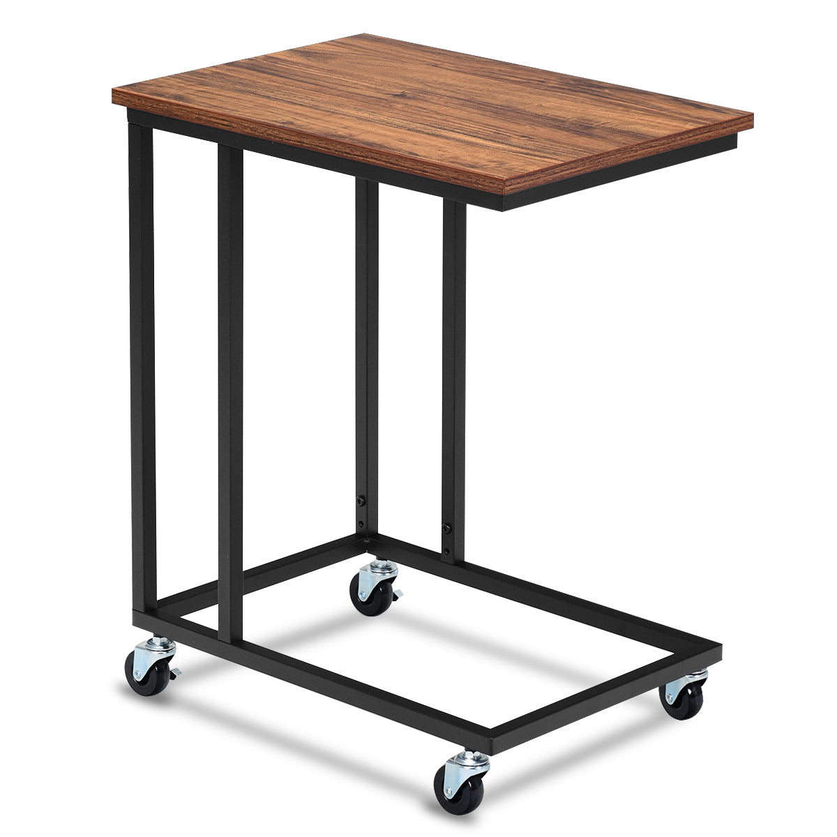 Giantex Mobile C Shaped Side Table, Rolling Sofa Table w/Lockable Wheels, Movable End Table Beside Sofa Couch Bed, Industrial Snack Table, Black