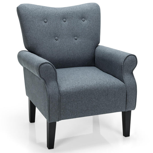 Giantex Single Sofa, Linen Fabric Accent Chair w/ Humanized Armrest & High Back, Button Tufted Single Couch, Upholstered Lounge Chair, Comfy Arm Chair for Home & Office