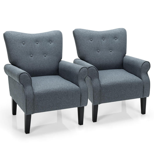 Giantex 2 Single Sofa, Linen Fabric Accent Chair w/ Humanized Armrest & High Back, Button Tufted Single Couch, Upholstered Lounge Chair, Comfy Arm Chair for Home & Office