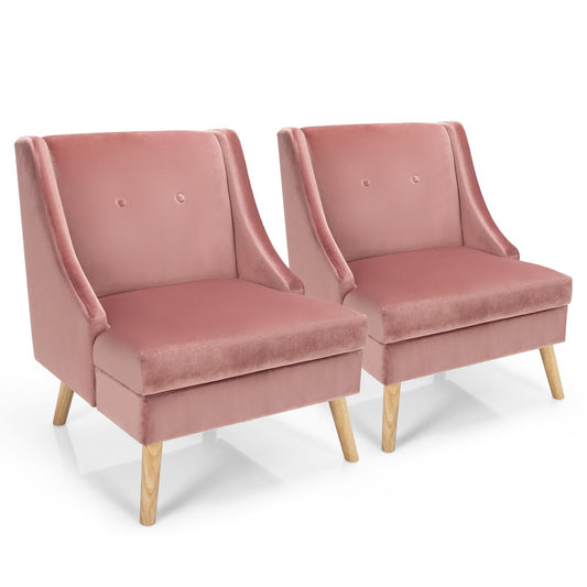 Giantex Accent Chair, Comfy Velvet Swoop Chair w/Wood Legs & Padded Seat, Leisure Decor Sofa Chair for Bedroom, Living Room, Office(2)