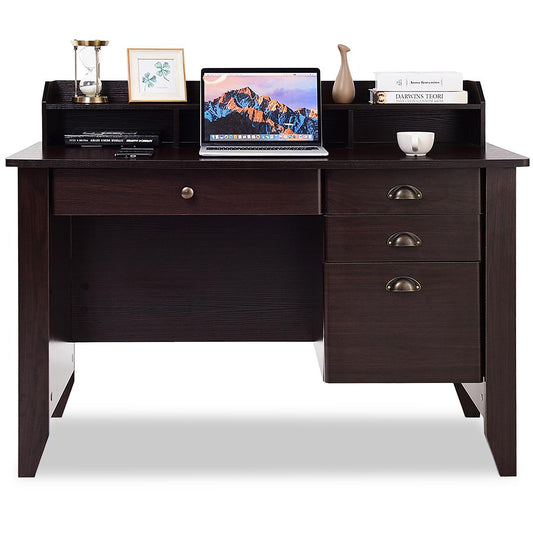 Giantex Vintage Computer Desk, Home Office Computer Table, Spacious Wooden Executive Writing Study Desk, Brown