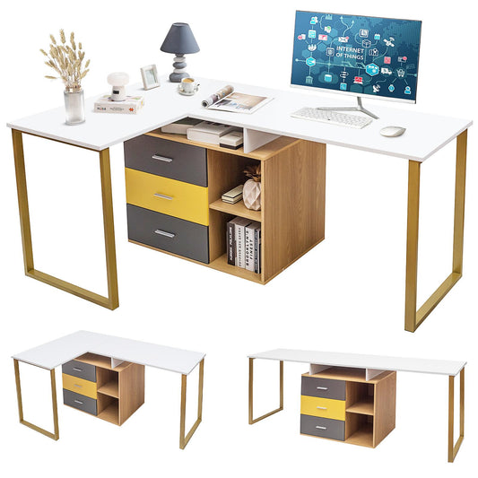 Giantex 87¡± 2-Person Computer Desk, Space-saving L-shaped Writing Desk, Extra Long Double Computer Workstation for Home, Office, Dorm
