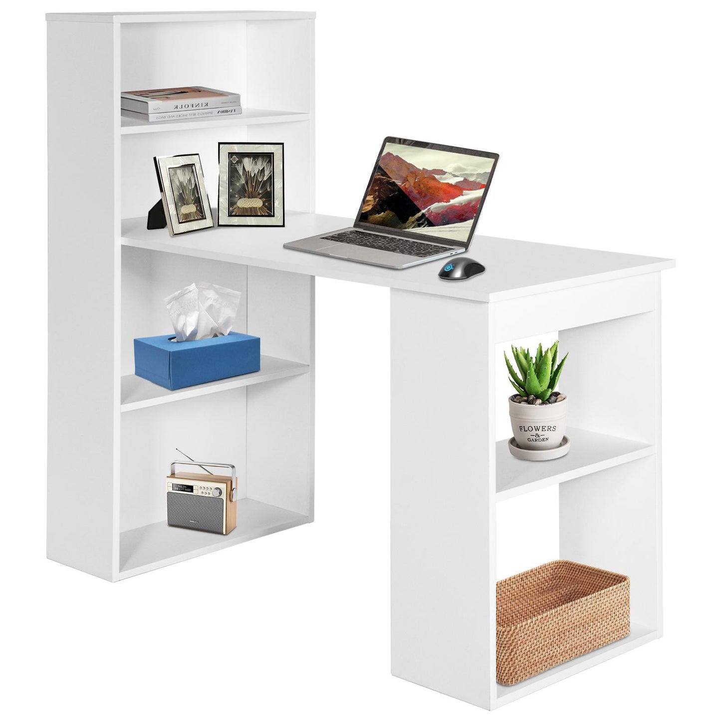 Giantex Computer Desk w/Bookcase, 48¡± Modern Compact Writing Desk, Reversible Study Workstation for Home, Office & Dorm, Easy Assembly, White