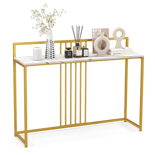 Giantex Narrow Sofa Side Table, Minimalist Console Table w/Metal Frame, Space-saving Table for Living Room, Entryway, White
