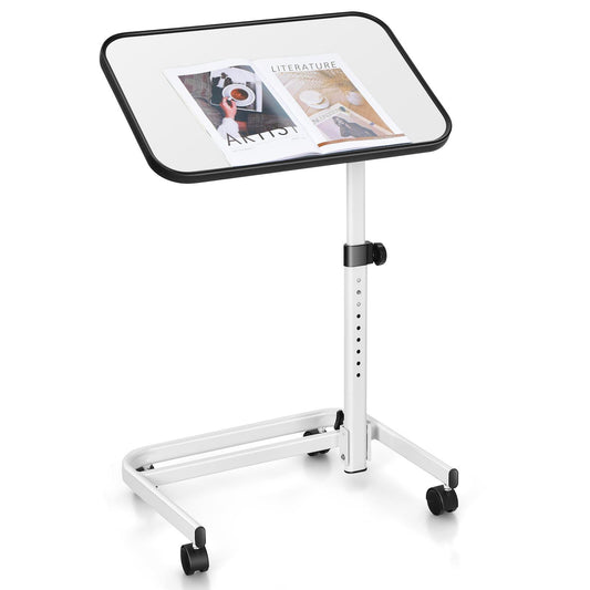 Giantex Overbed Table, Portable Bedside Table w/Lockable Wheels, 9 -lelve Adjustable Height, Multi-angle Tilt Top, Space-saving C Shape Sofa Bed Laptop Desk