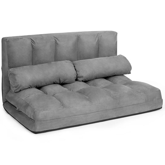 Giantex Foldable Floor Sofa, 6-Position Adjustable Lounge Couch w/2 Pillows, Modern Mattress Video Gaming Lazy Man Suede Floor Seating Sofa for Bedroom, Living Room