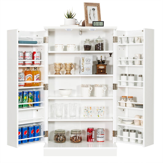 Giantex 2-Door Pantry Storage Cabinet w/ 6 Adjustable Shelves, 17-Tier Buffet Sideboard, Space-Saving Cupboard for Dining Room, Living Room & Entryway