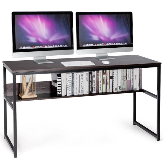 Giantex Industrial Computer Desk, Industrial Writing Desk w/Storage Shelf, Large Desktop, Sturdy Metal Construction, Contemporary Working Table for Home, Office, Small Space, Coffee
