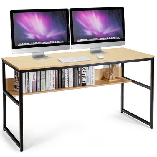 Giantex Industrial Computer Desk, Industrial Writing Desk w/Storage Shelf, Large Desktop, Sturdy Metal Construction, Contemporary Working Table for Home, Office, Small Space, Natural