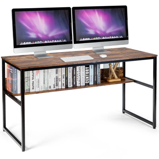 Giantex Industrial Computer Desk, Industrial Writing Desk w/Storage Shelf, Large Desktop, Sturdy Metal Construction, Contemporary Working Table for Home, Office, Small Space