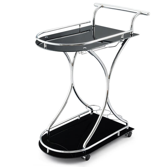 Giantex  Rolling Bar Cart, X-Shape Glass Serving Bar Cart w/4 Wheels & 2 Tempered Glass Shelves, Suitbale for Home Kitchen Restaurant