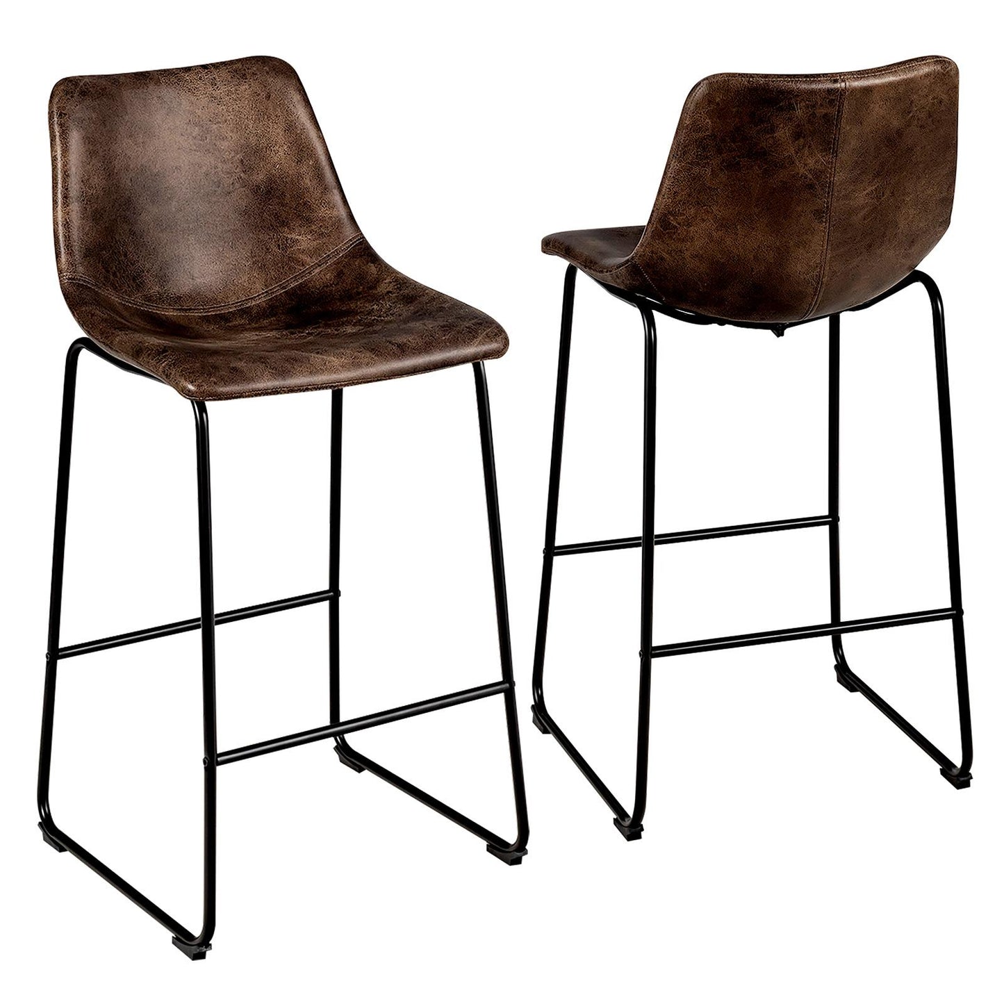 Giantex Set of 2 Bar Stools, Faux Suede Counter Height Bar Chair, Vintage Upholstered Island Stool for Kitchen, Pub & Dining Room, Grey