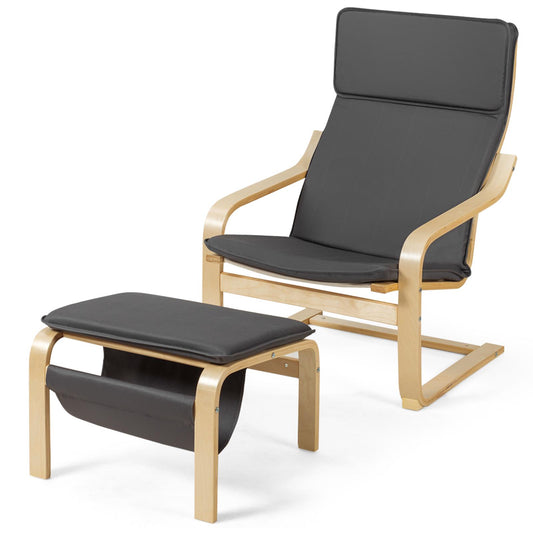 Giantex Recliner w/Footstool, Armchair w/Birch Wood Frame & Storage Space, Foam Upholstered Relax Lounge Chair, Gray