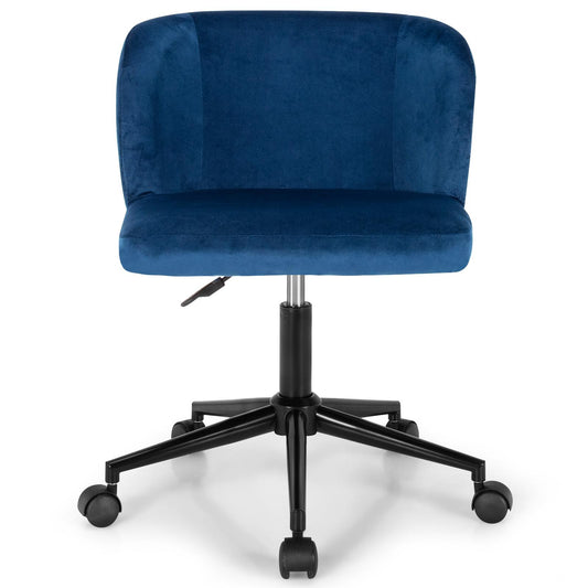 Giantex Velvet Leisure Chair, Comfy Computer Desk Chair w/Adjustable Height, Ergonomic Swivel Rolling Accent Chair, Vanity Chair for Home & Office, Blue