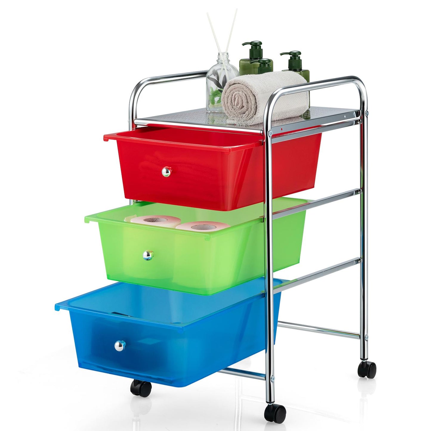 Giantex 3-Drawer Rolling Storage Cart, Metal Frame Scrapbook Paper Organizer Cart, Mobile File Utility Cart for School, Office, Home, Dorm,  Rainbow