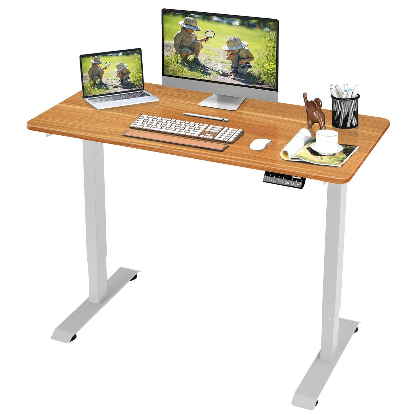 Giantex Electric Height Adjustable Desk, Sit Stand Home Office Desk w/4 Memory Positions & LED Display, 48¡± Standing Computer Workstation w/Anti-collision Design for Students & Office Stuff, Coffee