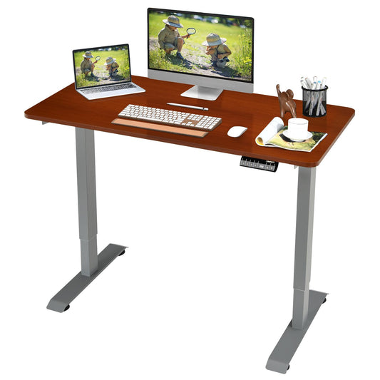 Giantex Electric Height Adjustable Desk, Sit Stand Home Office Desk w/4 Memory Positions & LED Display, 48¡± Standing Computer Workstation w/Anti-collision Design for Students & Office Stuff, Teak