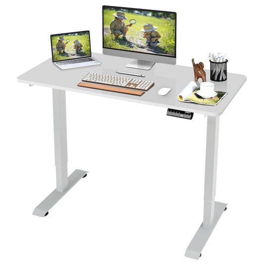 Giantex Electric Height Adjustable Desk, Sit Stand Home Office Desk w/4 Memory Positions & LED Display, 48” Standing Computer Workstation w/Anti-collision Design for Students & Office Stuff, White