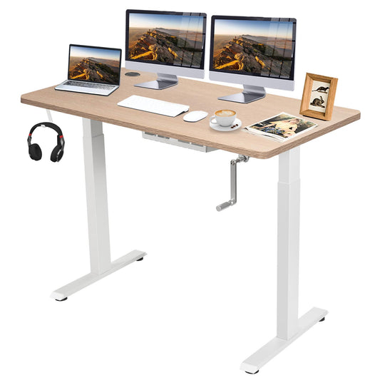 Giantex Height Adjustable Computer Desk Standing Desk w/ Folding Crank, Computer Workstation w/ Solid Materials for Home Office, White
