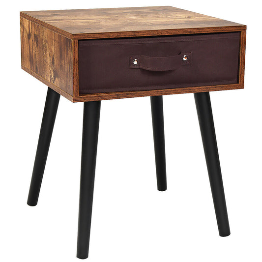 Giantex End Table, Accent Bedside Table W/ 1 Removable Fabric Drawer, ultipurpose for Living Room, Bedroom, Sofa Side Small Space Nightstand, Brown