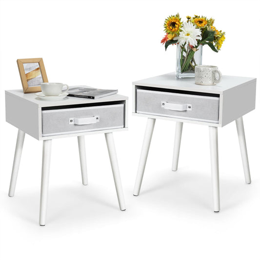 Giantex End Table, Accent Bedside Table W/ 1 Removable Fabric Drawer, ultipurpose for Living Room, Bedroom, Sofa Side Small Space Nightstand, White, White
