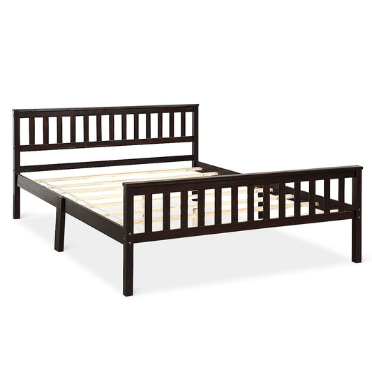 Giantex Wood Bed Frame, Heavy Duty Slats Platform w/Solid Headboard & Footboard, Concise Mattress Foundation for Bedroom Hotel